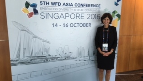 Dr. Cathy Chovaz delivers keynote presentation at the 5th World Federation of the Deaf Asia Conference