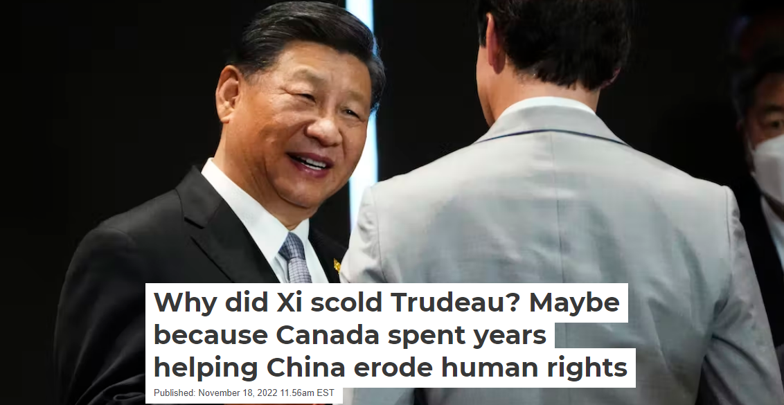 Chinese president Xi Jinping speaking to Canadian Prime Minister Justin Trudeau