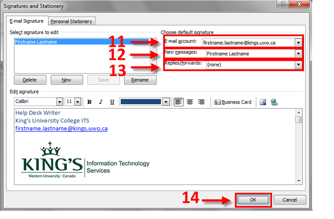 Choosing Default Signature