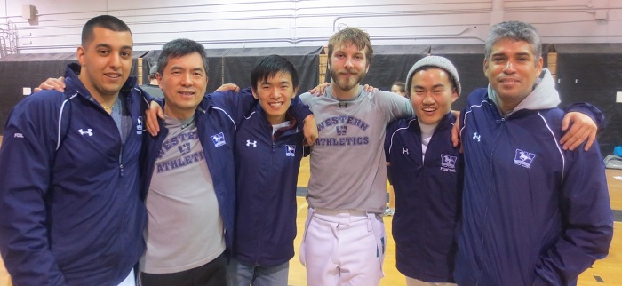 King's student Riyaz Jaberi makes a point on Mustangs Fencing Team