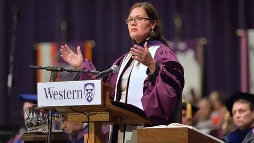 Chief Leslee White-Eye implores graduates to forge bonds with aboriginal communities